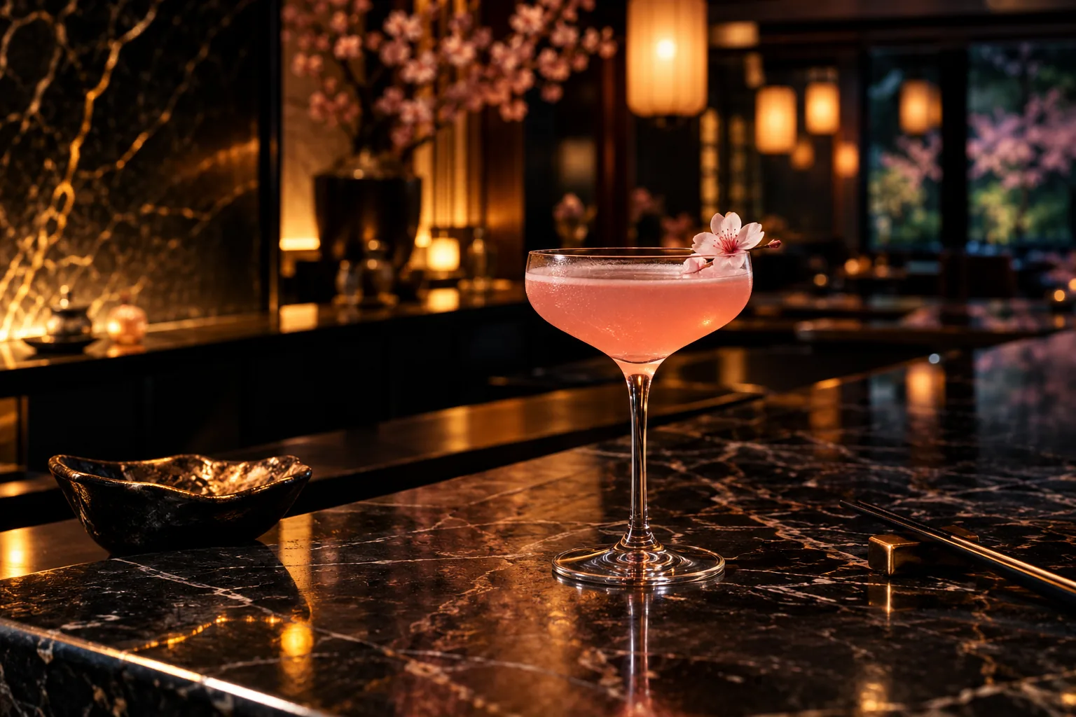Pink yuzu cocktail in an elegant coupe