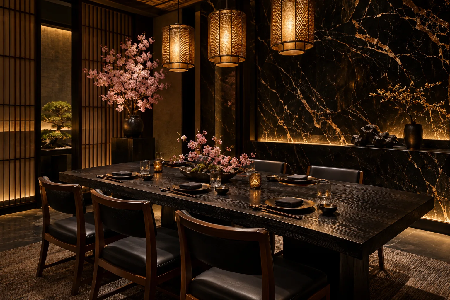 Intimate private dining room set for six guests